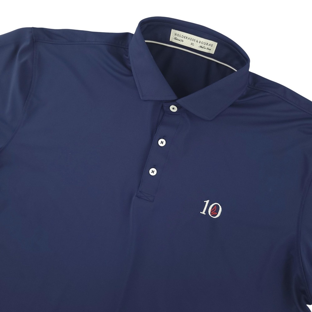 Holderness & Bourne Polo Shirt Mens XL Blue Logo Golf Performance Stretch Top